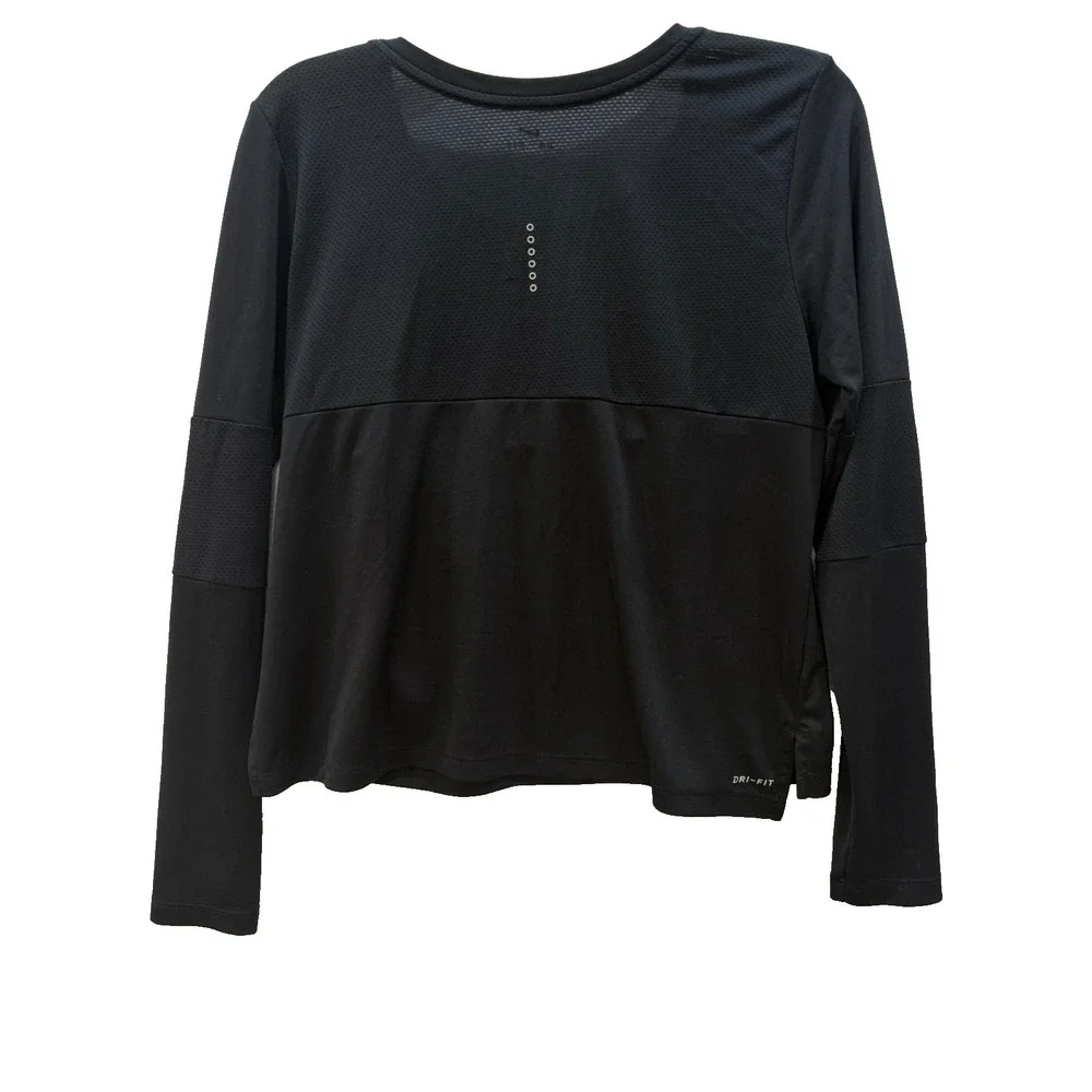 Women's Nike Running Dri Fit Size M Black‎ Long Sleeve Crop Top Cropped Length